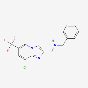 molecular formula C16H13ClF3N3 B1409504 N-benzyl-1-(8-chloro-6-(trifluoromethyl)imidazo[1,2-a]pyridin-2-yl)methanamine CAS No. 1823184-38-8