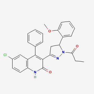 molecular formula C28H24ClN3O3 B14095577 6-chloro-3-(5-(2-methoxyphenyl)-1-propionyl-4,5-dihydro-1H-pyrazol-3-yl)-4-phenylquinolin-2(1H)-one 