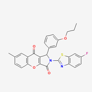 molecular formula C28H21FN2O4S B14096039 2-(6-Fluoro-1,3-benzothiazol-2-yl)-7-methyl-1-(3-propoxyphenyl)-1,2-dihydrochromeno[2,3-c]pyrrole-3,9-dione 