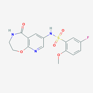 5-fluoro-2-methoxy-N-{5-oxo-2H,3H,4H-pyrido[3,2-f][1,4]oxazepin-7-yl}benzenesulfonamide