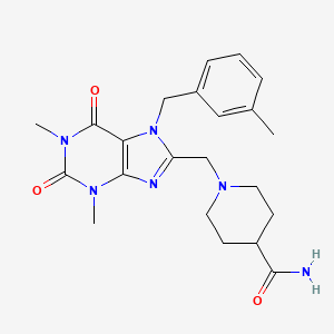 molecular formula C22H28N6O3 B14096243 1-{[1,3-dimethyl-7-(3-methylbenzyl)-2,6-dioxo-2,3,6,7-tetrahydro-1H-purin-8-yl]methyl}piperidine-4-carboxamide 