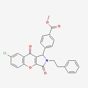 molecular formula C27H20ClNO5 B14096440 Methyl 4-[7-chloro-3,9-dioxo-2-(2-phenylethyl)-1,2,3,9-tetrahydrochromeno[2,3-c]pyrrol-1-yl]benzoate 