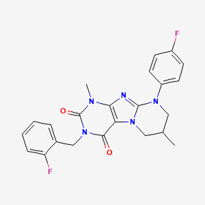 molecular formula C23H21F2N5O2 B14096472 3-(2-fluorobenzyl)-9-(4-fluorophenyl)-1,7-dimethyl-6,7,8,9-tetrahydropyrimido[2,1-f]purine-2,4(1H,3H)-dione 