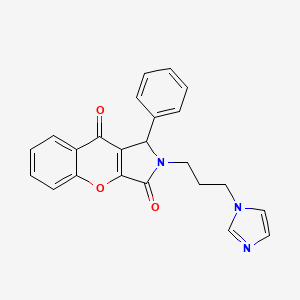 molecular formula C23H19N3O3 B14096506 2-[3-(1H-imidazol-1-yl)propyl]-1-phenyl-1,2-dihydrochromeno[2,3-c]pyrrole-3,9-dione 