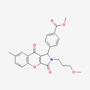 molecular formula C24H23NO6 B14096513 Methyl 4-[2-(3-methoxypropyl)-7-methyl-3,9-dioxo-1,2,3,9-tetrahydrochromeno[2,3-c]pyrrol-1-yl]benzoate 