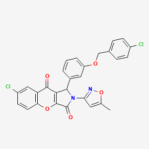 molecular formula C28H18Cl2N2O5 B14096518 7-Chloro-1-{3-[(4-chlorobenzyl)oxy]phenyl}-2-(5-methyl-1,2-oxazol-3-yl)-1,2-dihydrochromeno[2,3-c]pyrrole-3,9-dione 