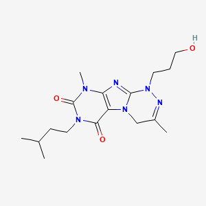 molecular formula C17H26N6O3 B14096594 1-(3-hydroxypropyl)-3,9-dimethyl-7-(3-methylbutyl)-1,4-dihydro[1,2,4]triazino[3,4-f]purine-6,8(7H,9H)-dione 