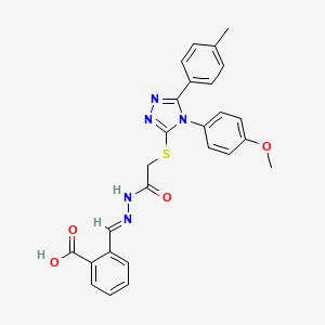 molecular formula C26H23N5O4S B14096637 2-{(E)-[2-({[4-(4-methoxyphenyl)-5-(4-methylphenyl)-4H-1,2,4-triazol-3-yl]sulfanyl}acetyl)hydrazinylidene]methyl}benzoic acid 