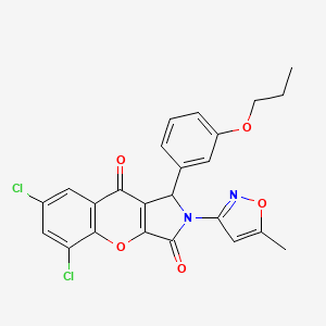 molecular formula C24H18Cl2N2O5 B14096640 5,7-Dichloro-2-(5-methyl-1,2-oxazol-3-yl)-1-(3-propoxyphenyl)-1,2-dihydrochromeno[2,3-c]pyrrole-3,9-dione 