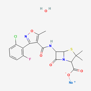 molecular formula C19H18ClFN3NaO6S B14096662 Sodium;6-[[3-(2-chloro-6-fluorophenyl)-5-methyl-1,2-oxazole-4-carbonyl]amino]-3,3-dimethyl-7-oxo-4-thia-1-azabicyclo[3.2.0]heptane-2-carboxylate;hydrate 