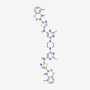 molecular formula C36H34Cl2N12O2S2 B14096850 N-(2-chloro-6-methylphenyl)-2-[[6-[4-[6-[[2-[(2-chloro-6-methylphenyl)carbamoyl]-1,3-thiazol-5-yl]amino]-2-methylpyrimidin-4-yl]piperazin-1-yl]-2-methylpyrimidin-4-yl]amino]-1,3-thiazole-5-carboxamide 