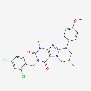 molecular formula C24H23Cl2N5O3 B14096866 3-[(2,4-dichlorophenyl)methyl]-9-(4-methoxyphenyl)-1,7-dimethyl-7,8-dihydro-6H-purino[7,8-a]pyrimidine-2,4-dione 