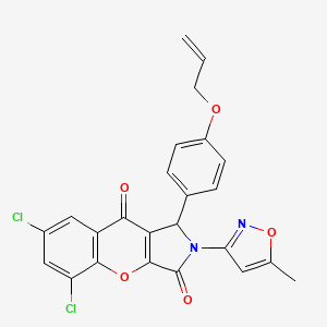 molecular formula C24H16Cl2N2O5 B14096944 5,7-Dichloro-2-(5-methyl-1,2-oxazol-3-yl)-1-[4-(prop-2-en-1-yloxy)phenyl]-1,2-dihydrochromeno[2,3-c]pyrrole-3,9-dione 