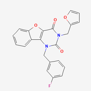 molecular formula C22H15FN2O4 B14097142 1-[(3-Fluorophenyl)methyl]-3-(furan-2-ylmethyl)-[1]benzofuro[3,2-d]pyrimidine-2,4-dione 