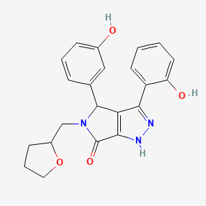 molecular formula C22H21N3O4 B14097160 3-(2-hydroxyphenyl)-4-(3-hydroxyphenyl)-5-(tetrahydrofuran-2-ylmethyl)-4,5-dihydropyrrolo[3,4-c]pyrazol-6(2H)-one 