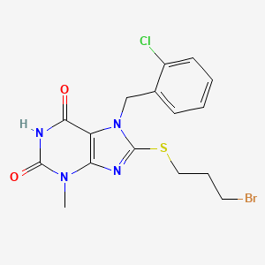 molecular formula C16H16BrClN4O2S B14097219 8-[(3-bromopropyl)sulfanyl]-7-(2-chlorobenzyl)-3-methyl-3,7-dihydro-1H-purine-2,6-dione 