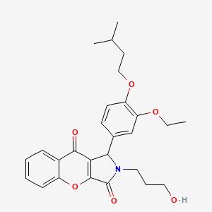 molecular formula C27H31NO6 B14097232 1-[3-Ethoxy-4-(3-methylbutoxy)phenyl]-2-(3-hydroxypropyl)-1,2-dihydrochromeno[2,3-c]pyrrole-3,9-dione 