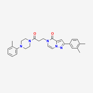 molecular formula C28H31N5O2 B14097250 2-(3,4-dimethylphenyl)-5-{3-[4-(2-methylphenyl)piperazin-1-yl]-3-oxopropyl}pyrazolo[1,5-a]pyrazin-4(5H)-one 