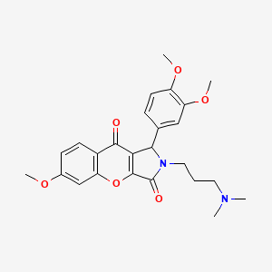 molecular formula C25H28N2O6 B14097396 1-(3,4-Dimethoxyphenyl)-2-[3-(dimethylamino)propyl]-6-methoxy-1,2-dihydrochromeno[2,3-c]pyrrole-3,9-dione 