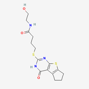 4-[(4-hydroxy-6,7-dihydro-5H-cyclopenta[4,5]thieno[2,3-d]pyrimidin-2-yl)sulfanyl]-N-(2-hydroxyethyl)butanamide