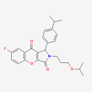 molecular formula C26H28FNO4 B14097458 7-Fluoro-2-[3-(propan-2-yloxy)propyl]-1-[4-(propan-2-yl)phenyl]-1,2-dihydrochromeno[2,3-c]pyrrole-3,9-dione 