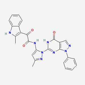 N-(3-methyl-1-(4-oxo-1-phenyl-4,5-dihydro-1H-pyrazolo[3,4-d]pyrimidin-6-yl)-1H-pyrazol-5-yl)-2-(2-methyl-1H-indol-3-yl)-2-oxoacetamide