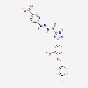 molecular formula C28H26N4O5 B14097622 methyl 4-[(E)-{2-[(5-{3-methoxy-4-[(4-methylbenzyl)oxy]phenyl}-1H-pyrazol-3-yl)carbonyl]hydrazinylidene}methyl]benzoate 