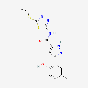 molecular formula C15H15N5O2S2 B14097648 N-[5-(ethylsulfanyl)-1,3,4-thiadiazol-2-yl]-5-(2-hydroxy-5-methylphenyl)-1H-pyrazole-3-carboxamide 