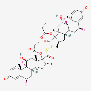 molecular formula C48H58F4O10S2 B14097770 [(6S,8S,9R,10S,11S,13S,14S,16R)-17-[[(6S,8S,9R,10S,11S,13S,14S,16R)-6,9-difluoro-11-hydroxy-10,13,16-trimethyl-3-oxo-17-propanoyloxy-6,7,8,11,12,14,15,16-octahydrocyclopenta[a]phenanthrene-17-carbonyl]disulfanyl]carbonyl-6,9-difluoro-11-hydroxy-10,13,16-trimethyl-3-oxo-6,7,8,11,12,14,15,16-octahydrocyclopenta[a]phenanthren-17-yl] propanoate 