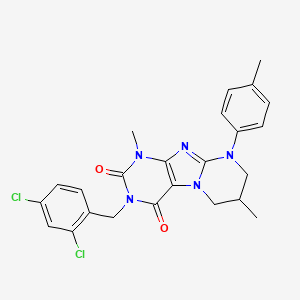 molecular formula C24H23Cl2N5O2 B14097817 3-[(2,4-dichlorophenyl)methyl]-1,7-dimethyl-9-(4-methylphenyl)-7,8-dihydro-6H-purino[7,8-a]pyrimidine-2,4-dione 