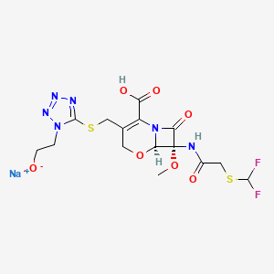 molecular formula C15H17F2N6NaO7S2 B14097960 sodium;2-[5-[[(6R,7R)-2-carboxy-7-[[2-(difluoromethylsulfanyl)acetyl]amino]-7-methoxy-8-oxo-5-oxa-1-azabicyclo[4.2.0]oct-2-en-3-yl]methylsulfanyl]tetrazol-1-yl]ethanolate 