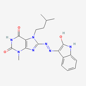 molecular formula C19H21N7O3 B14098038 3-methyl-7-(3-methylbutyl)-8-[(2E)-2-(2-oxo-1,2-dihydro-3H-indol-3-ylidene)hydrazinyl]-3,7-dihydro-1H-purine-2,6-dione 