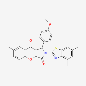 molecular formula C28H22N2O4S B14098080 2-(4,6-Dimethyl-1,3-benzothiazol-2-yl)-1-(4-methoxyphenyl)-7-methyl-1,2-dihydrochromeno[2,3-c]pyrrole-3,9-dione 