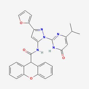 molecular formula C28H23N5O4 B14098289 N-(3-(furan-2-yl)-1-(4-isopropyl-6-oxo-1,6-dihydropyrimidin-2-yl)-1H-pyrazol-5-yl)-9H-xanthene-9-carboxamide 