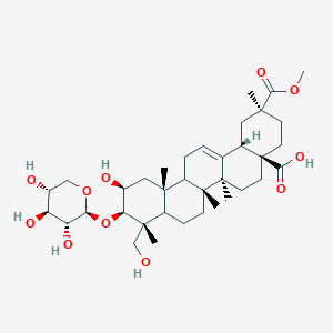 molecular formula C36H56O11 B14098292 (2S,4aR,6aS,6bR,9R,10R,11S,12aR,14bS)-11-hydroxy-9-(hydroxymethyl)-2-methoxycarbonyl-2,6a,6b,9,12a-pentamethyl-10-[(2S,3R,4S,5R)-3,4,5-trihydroxyoxan-2-yl]oxy-1,3,4,5,6,6a,7,8,8a,10,11,12,13,14b-tetradecahydropicene-4a-carboxylic acid 