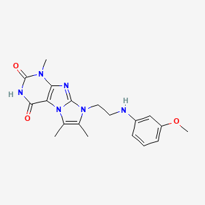 molecular formula C19H22N6O3 B14098306 4-hydroxy-8-{2-[(3-methoxyphenyl)amino]ethyl}-1,6,7-trimethyl-1H-imidazo[2,1-f]purin-2(8H)-one 