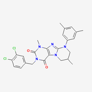 molecular formula C25H25Cl2N5O2 B14098364 3-[(3,4-dichlorophenyl)methyl]-9-(3,5-dimethylphenyl)-1,7-dimethyl-7,8-dihydro-6H-purino[7,8-a]pyrimidine-2,4-dione 