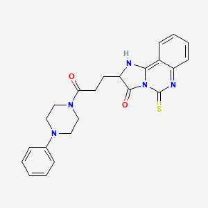 molecular formula C23H23N5O2S B14098375 2-[3-oxo-3-(4-phenylpiperazin-1-yl)propyl]-5-sulfanylidene-2H,3H,5H,6H-imidazo[1,2-c]quinazolin-3-one 