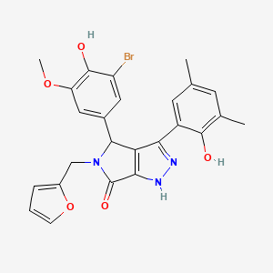 molecular formula C25H22BrN3O5 B14098413 4-(3-bromo-4-hydroxy-5-methoxyphenyl)-5-(furan-2-ylmethyl)-3-(2-hydroxy-3,5-dimethylphenyl)-4,5-dihydropyrrolo[3,4-c]pyrazol-6(2H)-one 