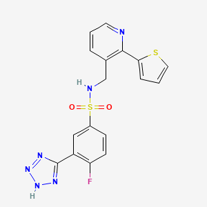 molecular formula C17H13FN6O2S2 B14098477 4-fluoro-3-(1H-tetrazol-5-yl)-N-((2-(thiophen-2-yl)pyridin-3-yl)methyl)benzenesulfonamide 