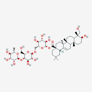 molecular formula C48H78O18 B14098490 [(2S,3R,4S,5S,6R)-6-[[(2R,3R,4R,5S,6R)-3,4-dihydroxy-6-(hydroxymethyl)-5-[(2S,3R,4R,5R,6S)-3,4,5-trihydroxy-6-methyloxan-2-yl]oxyoxan-2-yl]oxymethyl]-3,4,5-trihydroxyoxan-2-yl] (4aS,6aS,6bR,9R,10S,12aR,14bS)-10-hydroxy-9-(hydroxymethyl)-2,2,6a,6b,9,12a-hexamethyl-1,3,4,5,6,6a,7,8,8a,10,11,12,13,14b-tetradecahydropicene-4a-carboxylate 