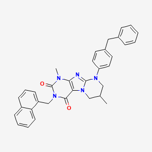 molecular formula C34H31N5O2 B14098519 9-(4-benzylphenyl)-1,7-dimethyl-3-(naphthalen-1-ylmethyl)-6,7,8,9-tetrahydropyrimido[2,1-f]purine-2,4(1H,3H)-dione 