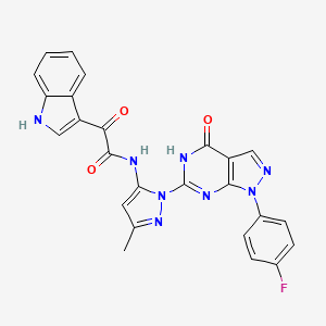 molecular formula C25H17FN8O3 B14098551 N-(1-(1-(4-fluorophenyl)-4-oxo-4,5-dihydro-1H-pyrazolo[3,4-d]pyrimidin-6-yl)-3-methyl-1H-pyrazol-5-yl)-2-(1H-indol-3-yl)-2-oxoacetamide 