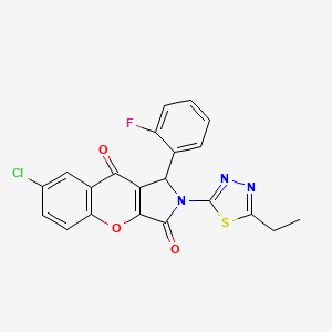 molecular formula C21H13ClFN3O3S B14098565 7-Chloro-2-(5-ethyl-1,3,4-thiadiazol-2-yl)-1-(2-fluorophenyl)-1,2-dihydrochromeno[2,3-c]pyrrole-3,9-dione 