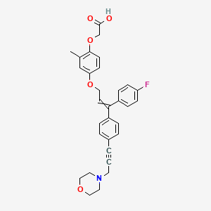 molecular formula C31H30FNO5 B14098578 2-[4-[3-(4-Fluorophenyl)-3-[4-(3-morpholin-4-ylprop-1-ynyl)phenyl]prop-2-enoxy]-2-methylphenoxy]acetic acid 