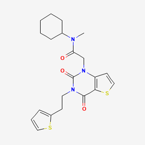 molecular formula C21H25N3O3S2 B14098669 N-cyclohexyl-2-(2,4-dioxo-3-(2-(thiophen-2-yl)ethyl)-3,4-dihydrothieno[3,2-d]pyrimidin-1(2H)-yl)-N-methylacetamide 