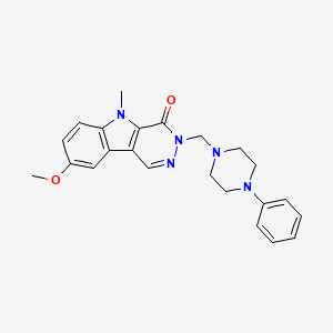 molecular formula C23H25N5O2 B14098817 8-methoxy-5-methyl-3-[(4-phenylpiperazin-1-yl)methyl]-3,5-dihydro-4H-pyridazino[4,5-b]indol-4-one 