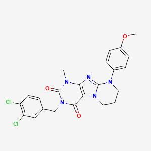 molecular formula C23H21Cl2N5O3 B14098913 3-[(3,4-dichlorophenyl)methyl]-9-(4-methoxyphenyl)-1-methyl-7,8-dihydro-6H-purino[7,8-a]pyrimidine-2,4-dione 