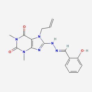 (8Z)-8-[(2E)-(2-hydroxybenzylidene)hydrazinylidene]-1,3-dimethyl-7-(prop-2-en-1-yl)-3,7,8,9-tetrahydro-1H-purine-2,6-dione