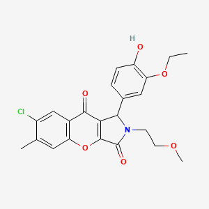 molecular formula C23H22ClNO6 B14099056 7-Chloro-1-(3-ethoxy-4-hydroxyphenyl)-2-(2-methoxyethyl)-6-methyl-1,2-dihydrochromeno[2,3-c]pyrrole-3,9-dione 